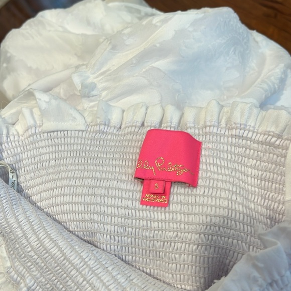 Lilly Pulitzer White Rivera Midi Dress Smocked White Tie Shoulder size Small - Picture 6 of 8